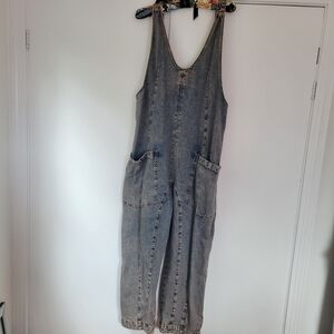 Free People High Roller Denim Pink Wash SAMPLE One of a Kind Overall Jumpsuit